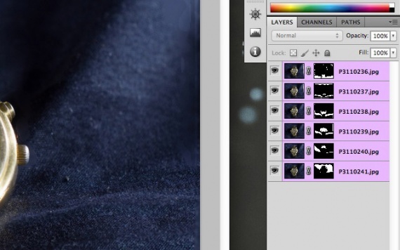 Photoshop скрывает размытые участки каждого изображения с помощью масок