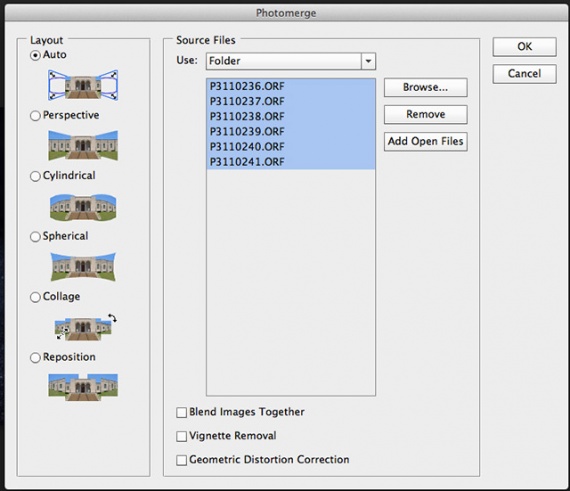 Так должно выглядеть ваше окно Photomerge