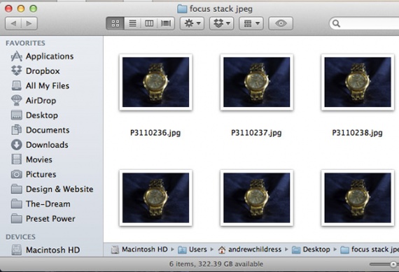 Я получил шесть снимков с разными частями объекта в фокусе
